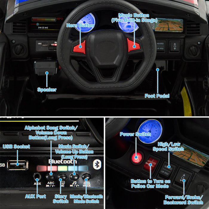 Electric Ride On Childs Police Car With LED Siren Lights